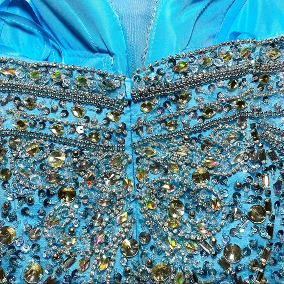 Terani Couture Strapless Gown Aqua Prom Bedazzled Evening Dress  Size 4 - Picture 5 of 6